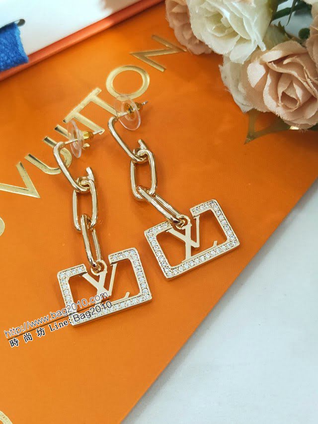 Louis Vuitton新款飾品 路易威登微鑲晶鑽流蘇logo字母耳釘 LV雙環字母滿鑽耳環耳吊  zglv2239